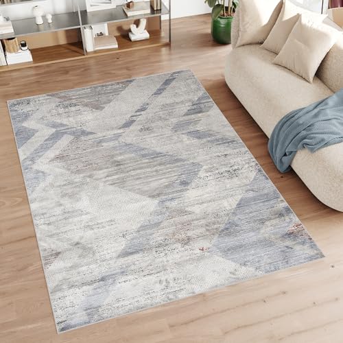 TAPISO Feyruz Teppich Kurzflor Grau Blau Orange Rot Meliert Design Modern Verwischt Wohnzimmer Schlafzimmer ÖKO-TEX 140 x 200 cm von TAPISO