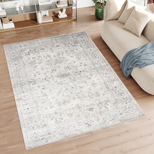 TAPISO Feyruz Teppich Kurzflor Creme Blau Grau Honig Klassisch Orientalisch Vintage Ornamental Wohnzimmer Schlafzimmer ÖKO-TEX 240 x 330 cm von TAPISO