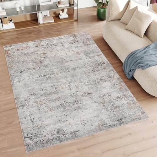 TAPISO Feyruz Teppich Kurzflor Grau Orange Modern Design Verwischt Streifen Vintage Wohnzimmer Schlafzimmer ÖKO-TEX 200 x 300 cm von TAPISO