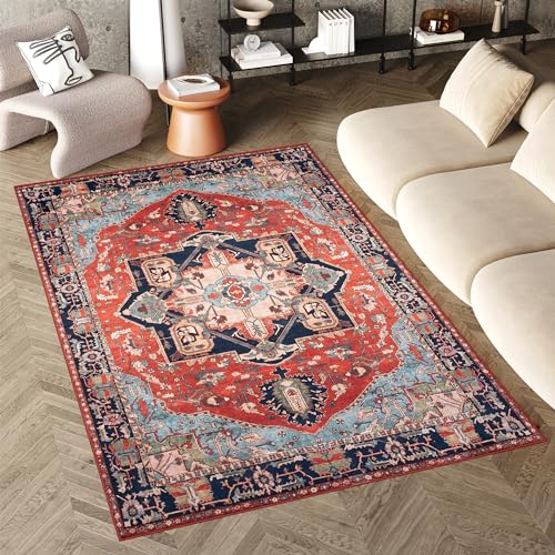TAPISO Flannel Teppich Kurzflor Rot Blau Schwarz Bunt rutschfest Waschbar Klassisch Ornament Floral Muster Orientteppich Wohnzimmer ÖKOTEX 160 x 230 cm TAPISO Flannel Teppich Kurzflor Rot Blau Schwarz Bunt rutschfest Waschbar Klassisch Ornament Floral Muster Orientteppich Wohnzimmer ÖKOTEX 160 x 230 cm von TAPISO