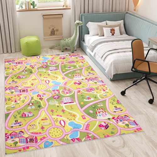 TAPISO Flannel Teppich rutschfest Rosa Bunt Waschbar Kurzflor Modern Straßenteppich Stadt Kinderteppich Kinderzimmer Spielteppich ÖKOTEX 80 x 150 cm TAPISO Flannel Teppich rutschfest Rosa Bunt Waschbar Kurzflor Modern Straßenteppich Stadt Kinderteppich Kinderzimmer Spielteppich ÖKOTEX 80 x 150 cm von TAPISO