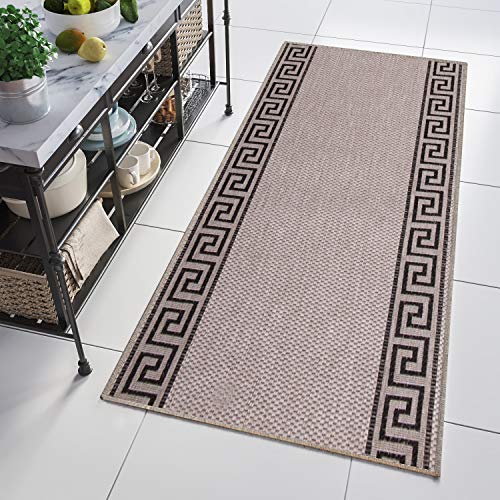 TAPISO Floorlux Teppich Läufer Meterware Flur Küche Wohnzimmer Indoor Sisal Optik Modern Geometrisch Griechisch Grau Schwarz Brücke 100 x 120 cm von TAPISO