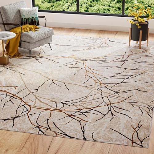 TAPISO Golden Teppich Kurzflor Wohnzimmer Schlafzimmer Luxuriös Beige Weiß Gold Linien Abstrakt Meliert Verwischt Modern Design ÖKOTEX 140 x 200 cm TAPISO Golden Teppich Kurzflor Wohnzimmer Schlafzimmer Luxuriös Beige Weiß Gold Linien Abstrakt Meliert Verwischt Modern Design ÖKOTEX 140 x 200 cm von TAPISO