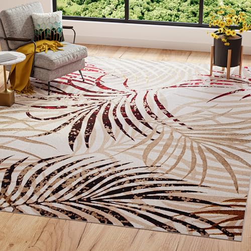 TAPISO Golden Teppich Kurzflor Wohnzimmer Schlafzimmer Luxuriös Creme Beige Rot Blätter Meliert Verwischt Modern Design ÖKOTEX 120 x 170 cm von TAPISO