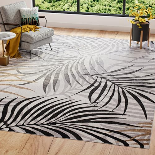 TAPISO Golden Teppich Kurzflor Wohnzimmer Schlafzimmer Luxuriös Creme Grau Beige Blätter Meliert Verwischt Modern Design ÖKOTEX 200 x 300 cm von TAPISO