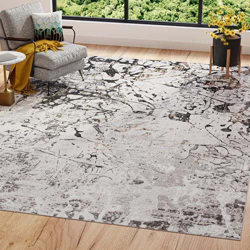 TAPISO Golden Teppich Kurzflor Wohnzimmer Schlafzimmer Luxuriös Grau Creme Abstrakt Raute Meliert Verwischt Modern Design ÖKOTEX 200 x 300 cm von TAPISO