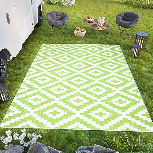 TAPISO Ibiza Teppich Outdoor Zweiseitig Wendbar Wasserdicht Resistent Quadrate Diamanten Kariert Weiß Grün Picknick Strand Garten ÖKO-TEX 150 x 240 cm von TAPISO