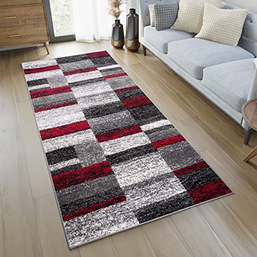 TAPISO JAWA Läufer Teppich Flur Brücke Meliert Modern Kurzflor Creme Grau Schwarz Rot Viereck Muster Designer Wohnzimmer ÖKOTEX 100 x 140 cm von TAPISO