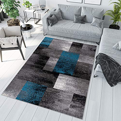 TAPISO JAWA Teppich Kurzflor Meliert Teppiche Modern Grau Schwarz Blau Bunt Mehrfarbig Abstrakt Karo Diamant Viereck Muster Wohnzimmer Gästezimmer ÖKOTEX 300 x 400 cm von TAPISO