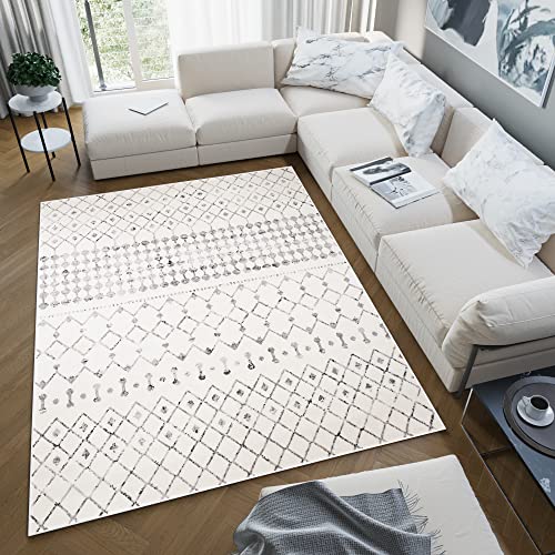 TAPISO Juno Teppich Kurzflor Creme Grau Schwarz Ethno Boho Stil Meliert Raute Karo Modern Design Wohnzimmer Schlafzimmer 80 x 150 cm von TAPISO