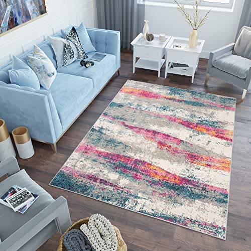 TAPISO Lazur Teppich Kurzflor Wellen Verwischt Meliert Grau Blau Creme Orange Rosa Wohnzimmer Schlafzimmer Modern Design ÖKOTEX 120 x 170 cm TAPISO Lazur Teppich Kurzflor Wellen Verwischt Meliert Grau Blau Creme Orange Rosa Wohnzimmer Schlafzimmer Modern Design ÖKOTEX 120 x 170 cm von TAPISO