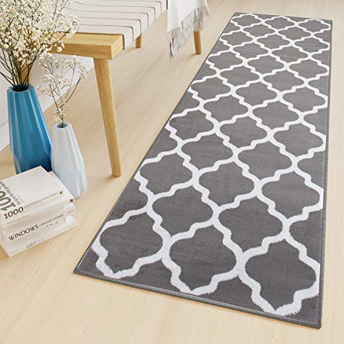 TAPISO Luxury Läufer Teppich Flur Korridor Kurzflor Brücke Modern Grau Weiss Geometrisch Marokkanisch Gitter Muster ÖKOTEX 120 x 240 cm von TAPISO