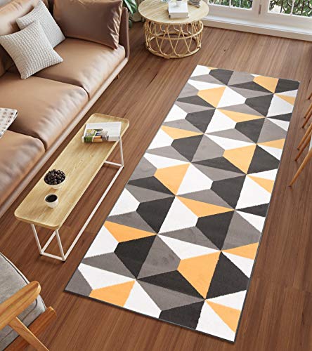 TAPISO Luxury Läufer Teppich Meterware Flur Kurzflor Brücke Orange Weiß Grau Dunkelgrau Gelb Modern Geometrisch Wohnzimmer ÖKOTEX 80 x 170 cm von TAPISO