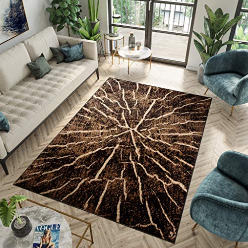 TAPISO Luxury Teppich Kurzflor Dunkelbraun Braun Beige Modern Baumstamm Muster Verwischt Streifen Design Wohnzimmer Schlafzimmer ÖKOTEX 250 x 300 cm von TAPISO