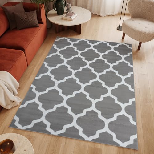TAPISO Luxury Teppich Kurzflor Hellgrau Weiß Modern Marokkanisch Geometrisch Kleeblatt Gitter Rauten Muster Schlafzimmer Wohnzimmer ÖKOTEX 300 x 400 cm von TAPISO