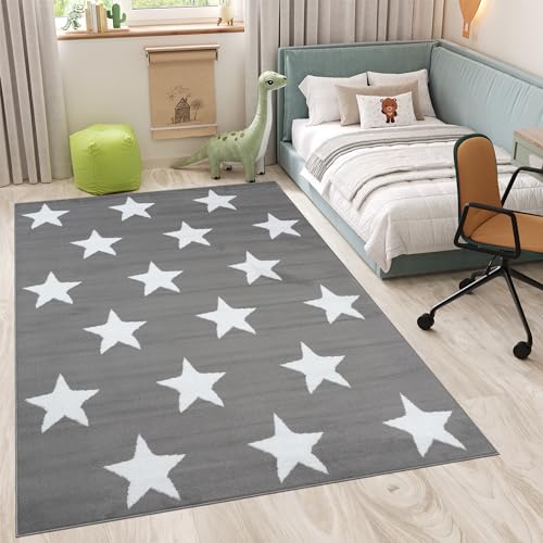 TAPISO Luxury Teppich Kurzflor Kinderteppich Grau Weiß Modern Geometrisch Sterne Wohnzimmer Jugendzimmer Kinderzimmer Schlafzimmer ÖKOTEX 160 x 220 cm von TAPISO