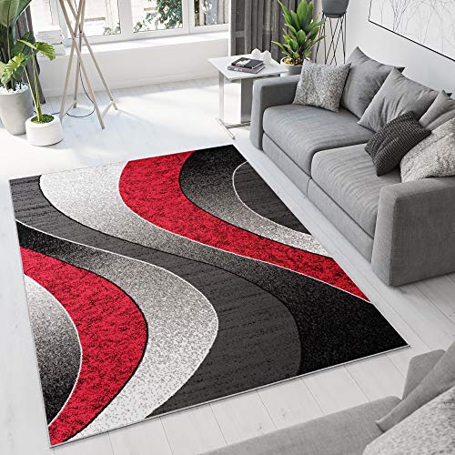 TAPISO Luxury Teppich Kurzflor Schwarz Grau Rot Creme Modern Wellen Muster Meliert Verwischt Design Wohnzimmer Schlafzimmer ÖKOTEX 300 x 400 cm von TAPISO