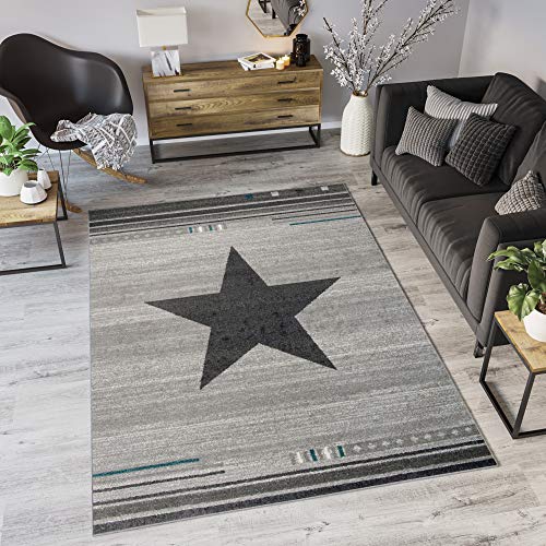 TAPISO MAROKO Teppich Kurzflor Meliert mit Modern Stern Muster in Grau Taupe Perfekt für Wohnzimmer Schlafzimmer ÖKOTEX 180 x 260 cm von TAPISO