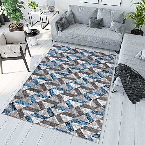 TAPISO Maya Kollektion Teppich Kurzflor Modern Grau Creme Blau Geometrisch Streifen Design Meliert Wohnzimmer Schlafzimmer ÖKOTEX 180 x 250 cm von TAPISO