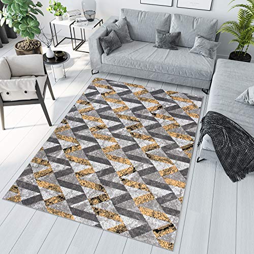 TAPISO Maya Kollektion Teppich Kurzflor Modern Grau Creme Gelb Geometrisch Streifen Design Meliert Wohnzimmer Schlafzimmer ÖKOTEX 120 x 170 cm von TAPISO