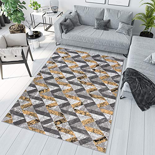 TAPISO Maya Kollektion Teppich Kurzflor Modern Grau Creme Gelb Geometrisch Streifen Design Meliert Wohnzimmer Schlafzimmer ÖKOTEX 180 x 250 cm von TAPISO