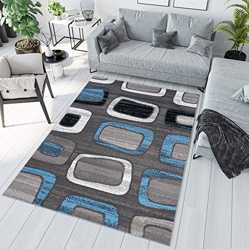 TAPISO Maya Kollektion Teppich Kurzflor Modern Grau Weiß Dunkelgrau Schwarz Blau Meliert Figuren Design Wohnzimmer Schlafzimmer Jugendzimmer ÖKOTEX 160 x 230 cm von TAPISO