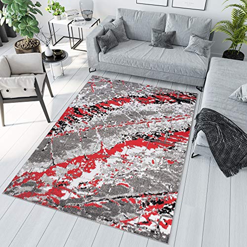 TAPISO Maya Kollektion Teppich Kurzflor Modern Rot Grau Creme Meliert Streifen Splash Design Verwischt Wohnzimmer Schlafzimmer ÖKOTEX 160 x 220 cm von TAPISO