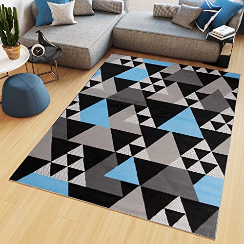 TAPISO Maya Kollektion Teppich Wohnzimmer Kurzflor Modern Dreiecke Meliert Design Schwarz Blau Grau Schlafzimmer Büro Küche ÖKOTEX 180 x 250 cm von TAPISO