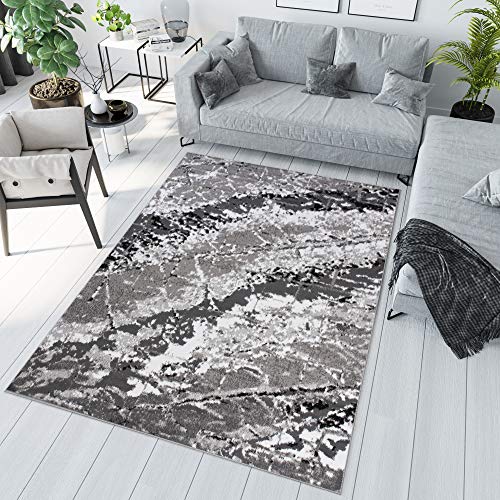 TAPISO Maya Teppich Kurzflor Modern Grau Creme Dunkelgrau Meliert Streifen Splash Design Verwischt Wohnzimmer Schlafzimmer ÖKOTEX 160 x 230 cm von TAPISO