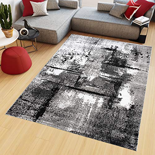 TAPISO Maya Teppich Kurzflor Modern Grau Creme Schwarz Streifen Design Meliert Wohnzimmer Schlafzimmer ÖKOTEX 250 x 350 cm von TAPISO