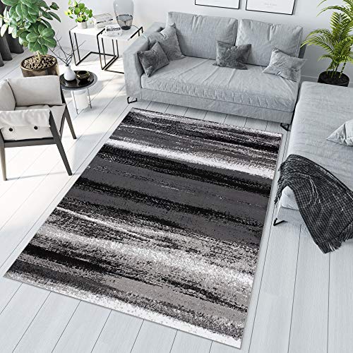 TAPISO Maya Teppich Kurzflor Modern Grau Creme Schwarz Verwischt Streifen Design Meliert Wohnzimmer Schlafzimmer ÖKOTEX 250 x 350 cm von TAPISO