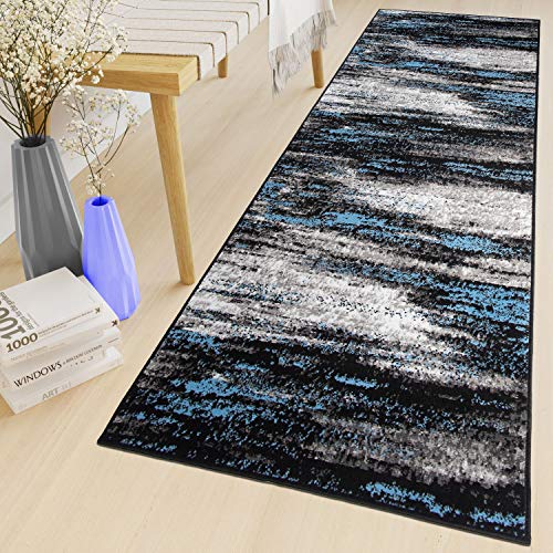 TAPISO Maya Teppich Läufer Meterware Kurzflor Wohnzimmer Flur Küche Modern Brücke Grau Blau Schwarz Verwischt Meliert Design ÖKOTEX 100 x 130 cm von TAPISO