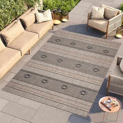 TAPISO Melissa Outdoor Teppich Braun Schwarz Sisal Flachgewebe Indoor Wohnzimmer Küche Flur Balkon Terrasse Wetterfest Wasserfest ÖKO-TEX 80 x 150 cm von TAPISO