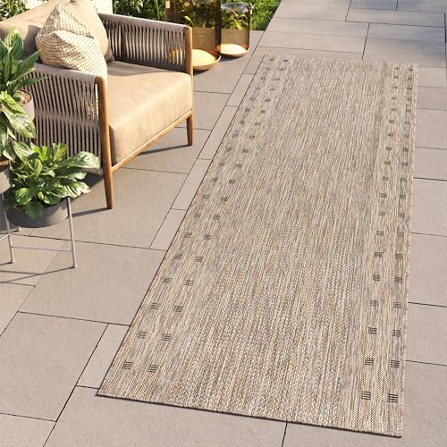 TAPISO Melissa Teppich Läufer Flur Outdoor Indoor Braun Schwarz Modern Design Wetterfest UV-beständig Wohnzimmer Balkon Terrasse ÖKO-TEX 70 x 150 cm von TAPISO