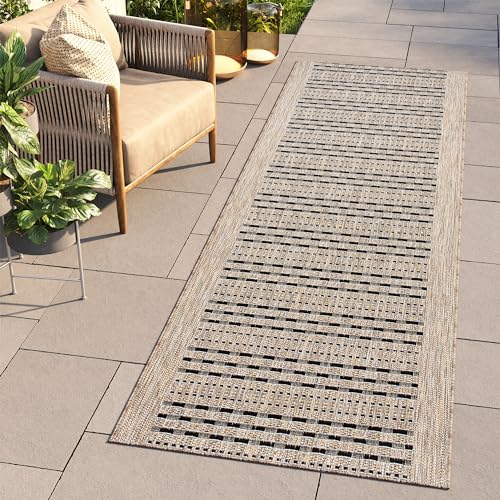 TAPISO Melissa Teppich Läufer Flur Outdoor Indoor Braun Schwarz Modern Muster Wetterfest UV-beständig Wohnzimmer Balkon Terrasse ÖKO-TEX 70 x 180 cm von TAPISO