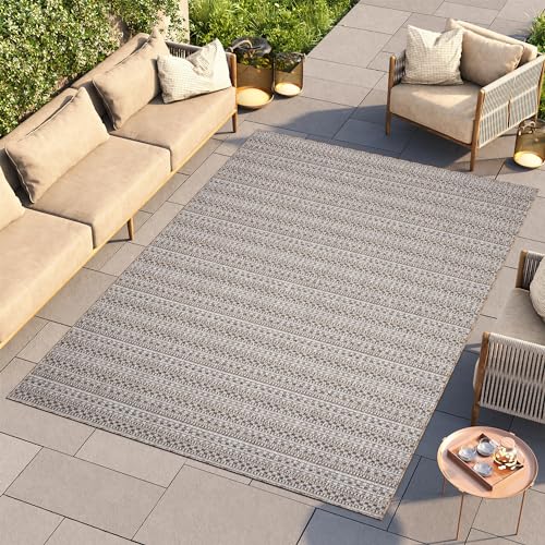 TAPISO Melissa Teppich Outdoor Braun Beige Grau Modern Flachgewebe Sisal Indoor Balkon Terrasse Wohnzimmer Küche Kurzflor ÖKO-TEX 80 x 200 cm von TAPISO