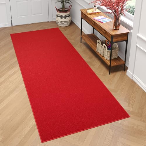 TAPISO Mono Läufer Teppich Kurzflor Indoor Outdoor UV-beständig Rot Einfarbig Wohnzimmer Schlafzimmer Kinderzimmer Modern Design ÖKO-TEX 90 x 140 cm von TAPISO