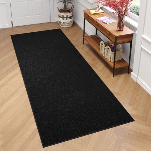 TAPISO Mono Läufer Teppich Kurzflor Indoor Outdoor UV-beständig Schwarz Einfarbig Wohnzimmer Schlafzimmer Kinderzimmer Modern Design ÖKO-TEX 80 x 210 cm von TAPISO