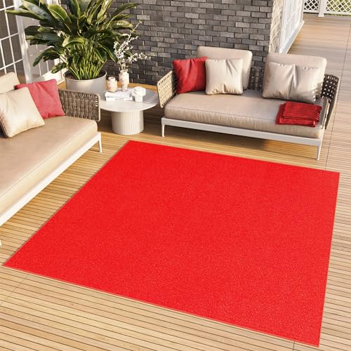 TAPISO Mono Qquadrat Teppich Kurzflor Indoor Outdoor UV-beständig Rot Einfarbig Wohnzimmer Schlafzimmer Kinderzimmer Modern ÖKO-TEX 120 x 120 cm von TAPISO