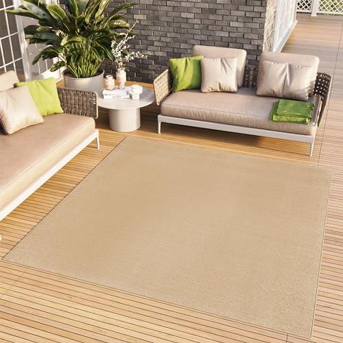 TAPISO Mono Quadrat Teppich Kurzflor Indoor Outdoor UV-beständig Beige Einfarbig Wohnzimmer Schlafzimmer Kinderzimmer Modern ÖKO-TEX 160 x 160 cm von TAPISO