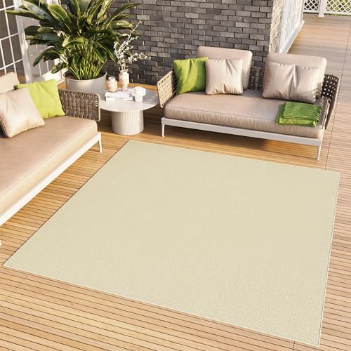 TAPISO Mono Quadrat Teppich Kurzflor Indoor Outdoor UV-beständig Creme Einfarbig Wohnzimmer Schlafzimmer Kinderzimmer Modern ÖKO-TEX 120 x 120 cm von TAPISO