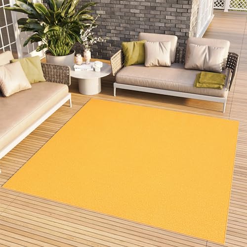 TAPISO Mono Quadrat Teppich Kurzflor Indoor Outdoor UV-beständig Gelb Einfarbig Wohnzimmer Schlafzimmer Kinderzimmer Modern ÖKO-TEX 160 x 160 cm von TAPISO