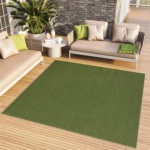 TAPISO Mono Quadrat Teppich Kurzflor Indoor Outdoor UV-beständig Grün Khaki Einfarbig Wohnzimmer Schlafzimmer Kinderzimmer Modern ÖKO-TEX 120 x 120 cm von TAPISO