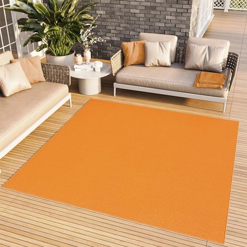 TAPISO Mono Quadrat Teppich Kurzflor Indoor Outdoor UV-beständig Orange Einfarbig Wohnzimmer Schlafzimmer Kinderzimmer Modern ÖKO-TEX 160 x 160 cm von TAPISO