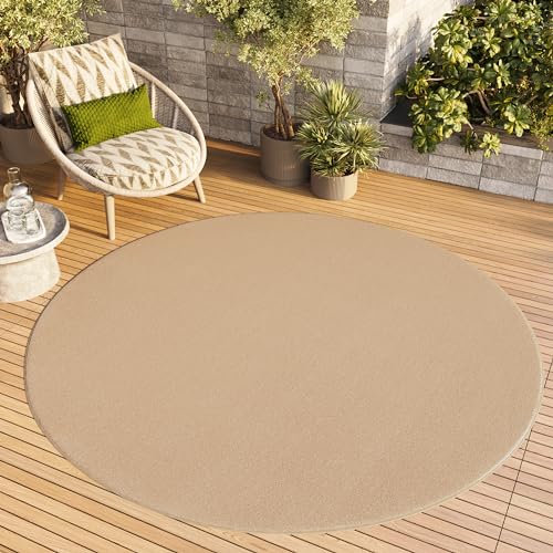 TAPISO Mono Rund Teppich Kurzflor Indoor Outdoor UV-beständig Beige Einfarbig Wohnzimmer Schlafzimmer Kinderzimmer Modern Design ÖKO-TEX 80 x 80 cm von TAPISO