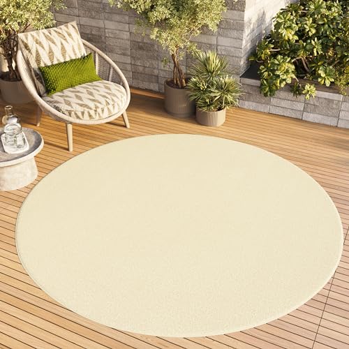 TAPISO Mono Rund Teppich Kurzflor Indoor Outdoor UV-beständig Creme Einfarbig Wohnzimmer Schlafzimmer Kinderzimmer Modern Design ÖKO-TEX 100 x 100 cm von TAPISO