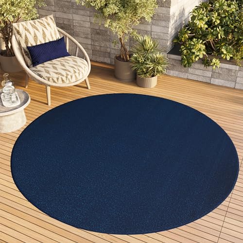 TAPISO Mono Rund Teppich Kurzflor Indoor Outdoor UV-beständig Dunkelblau Einfarbig Wohnzimmer Schlafzimmer Kinderzimmer Modern Design ÖKO-TEX 100 x 100 cm von TAPISO