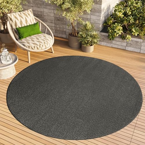 TAPISO Mono Rund Teppich Kurzflor Indoor Outdoor UV-beständig Dunkelgrau Einfarbig Wohnzimmer Schlafzimmer Kinderzimmer Modern Design ÖKO-TEX 80 x 80 cm von TAPISO