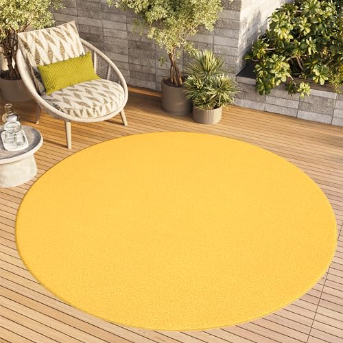 TAPISO Mono Rund Teppich Kurzflor Indoor Outdoor UV-beständig Gelb Einfarbig Wohnzimmer Schlafzimmer Kinderzimmer Modern Design ÖKO-TEX 100 x 100 cm von TAPISO