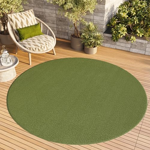 TAPISO Mono Rund Teppich Kurzflor Indoor Outdoor UV-beständig Grün Khaki Einfarbig Wohnzimmer Schlafzimmer Kinderzimmer Modern Design ÖKO-TEX 200 x 200 cm von TAPISO